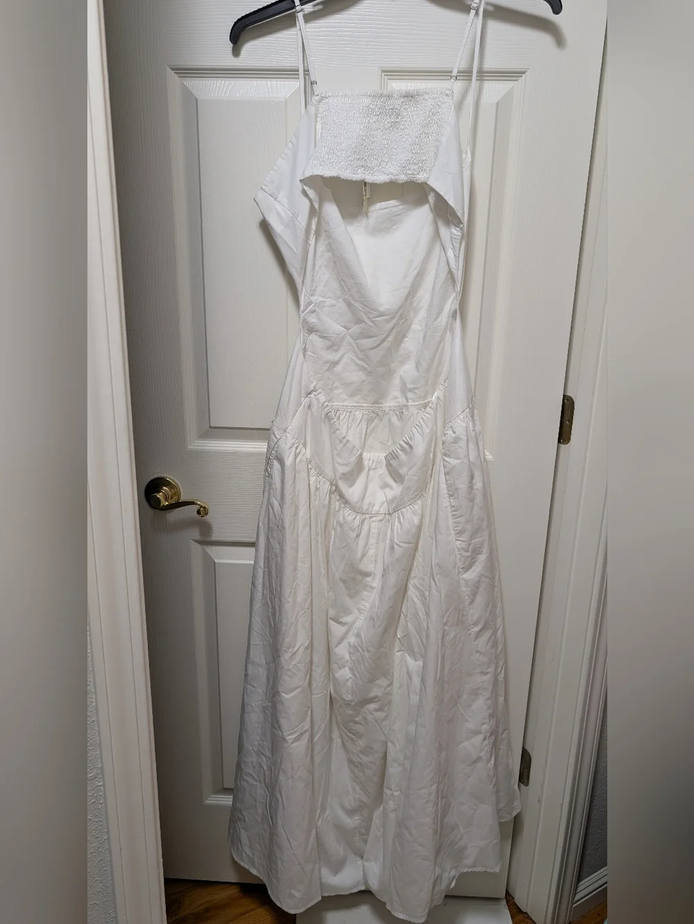 Abercrombie & Fitch Dipped Drop Waist Cutout Maxi Dress White Sleeveless Poplin